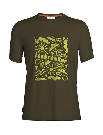 Pánské Tričko Icebreaker Tencel Bavlněné Krátké Sleeve Origins Olivy Zelené | CZ 1767JPQJ